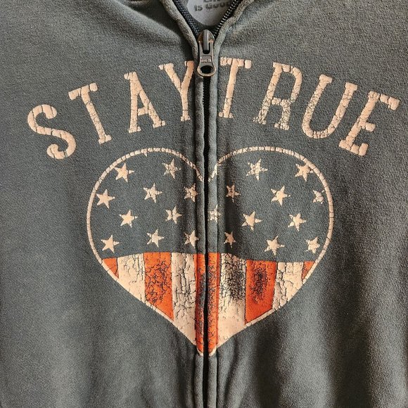 Women's Life Is Good Size M Hoodie Zip Close Blue Americana Heart Stars Stripes - Picture 3 of 7